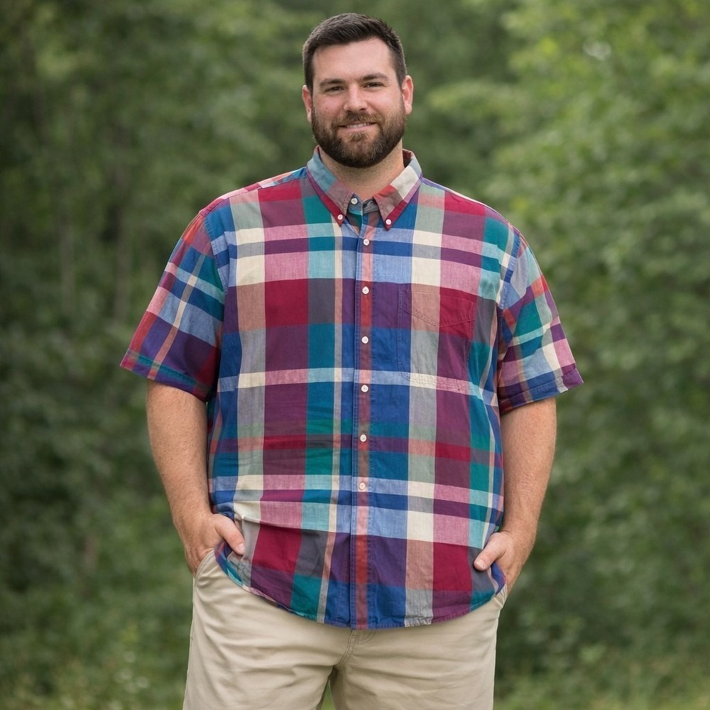 Adirondack Men's XXL Plaid Button-Down Shirt Casual Summer Dadcore Cabincore VTG